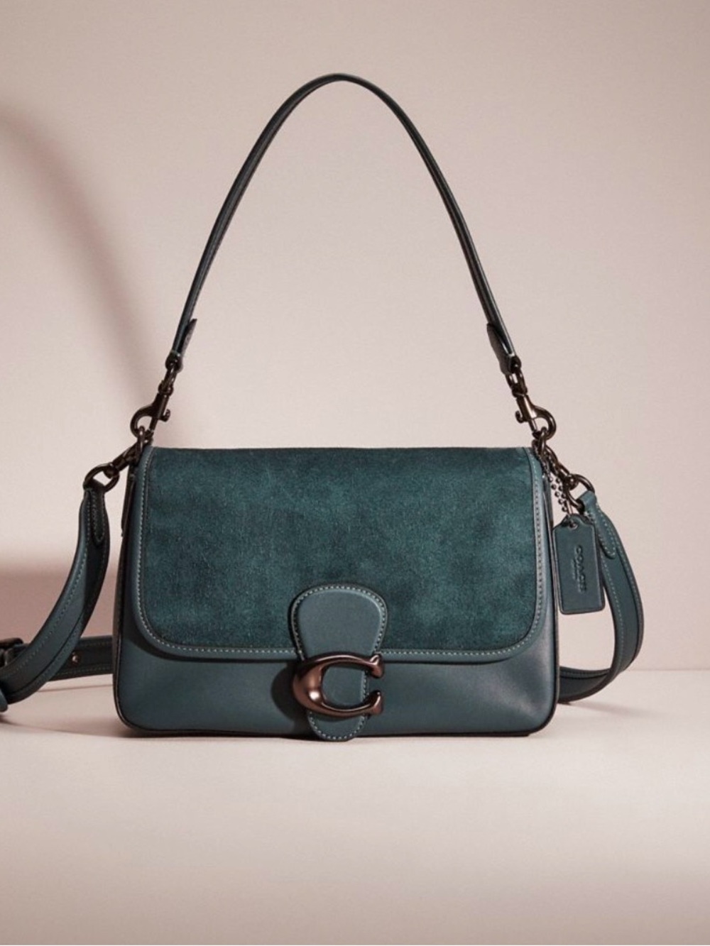 Coach Soft Tabby C5262 Pewter Forest Green Suede Leather Shoulder Bag